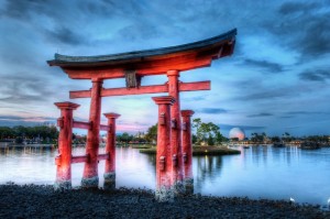 Torii Gate in World Showcase Lagoon at Sunset, EPCOT